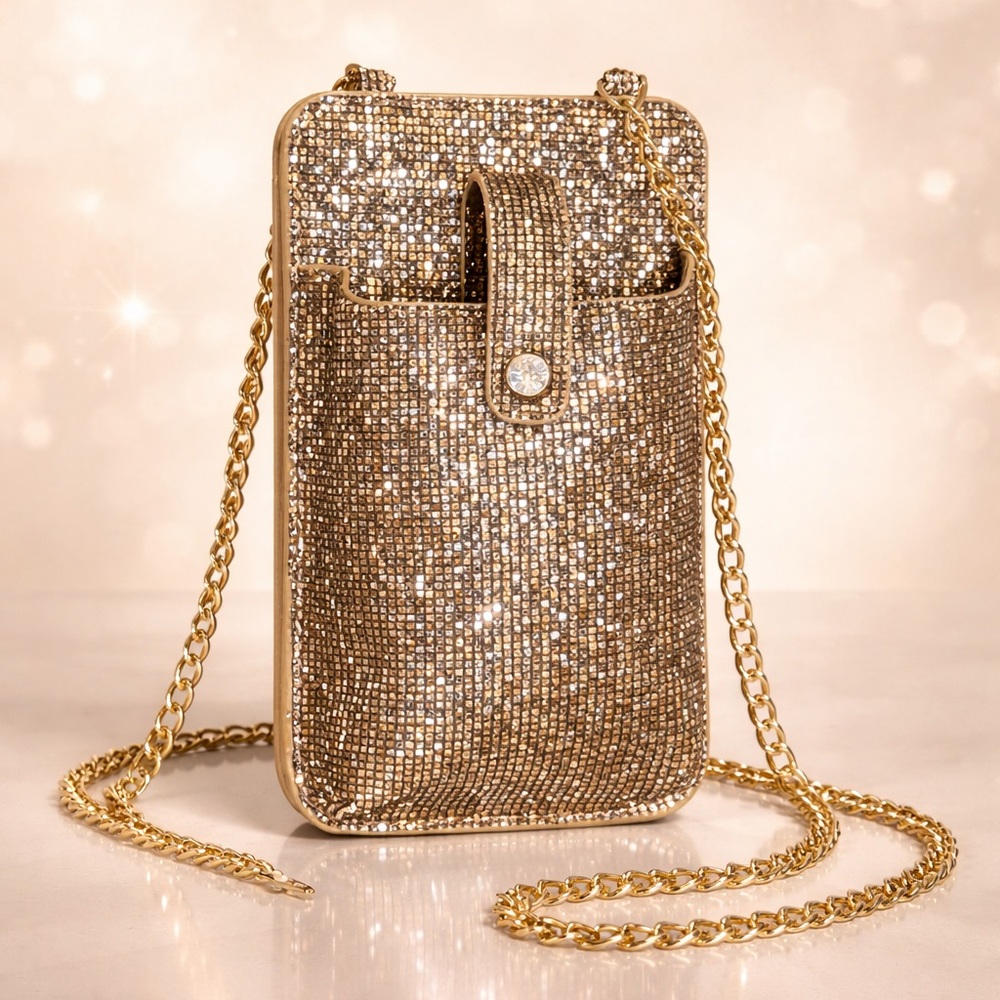 Sparkling Gold Crossbody/ cellophane Bag. NWT